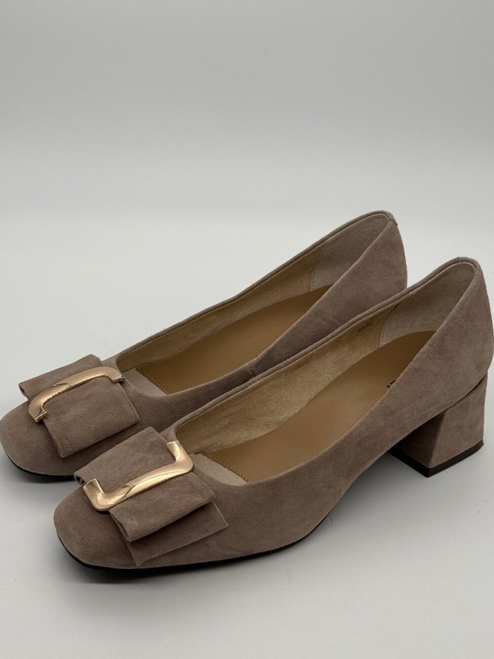 Vaneli Taupe Suede Block Heel Square Toe Buckle Pumps Size 9.5 M